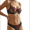 Black Red Rose Embroidery Lingerie Set Women Sheer Mesh Push Up Bra And Thong 2 Piece Sexy Transparent Lace Underwear ZA824026