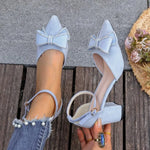 Women's Bowknot Ankle Strap Block Heel Pointed Toe Pumps for Wedding Party