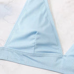 2023 New Sexy V-Neck Ribbed Bikini High Waist Swimsuit Women Solid Push Up Swimwear Female Bathing Suit Bikini Set Beachwear