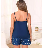 2025 New Womens Cute Star Print Pajama Set Lace Trim V Neck Cami Top and Shorts Two Piece Sleepwear Loungewear Summer Hot