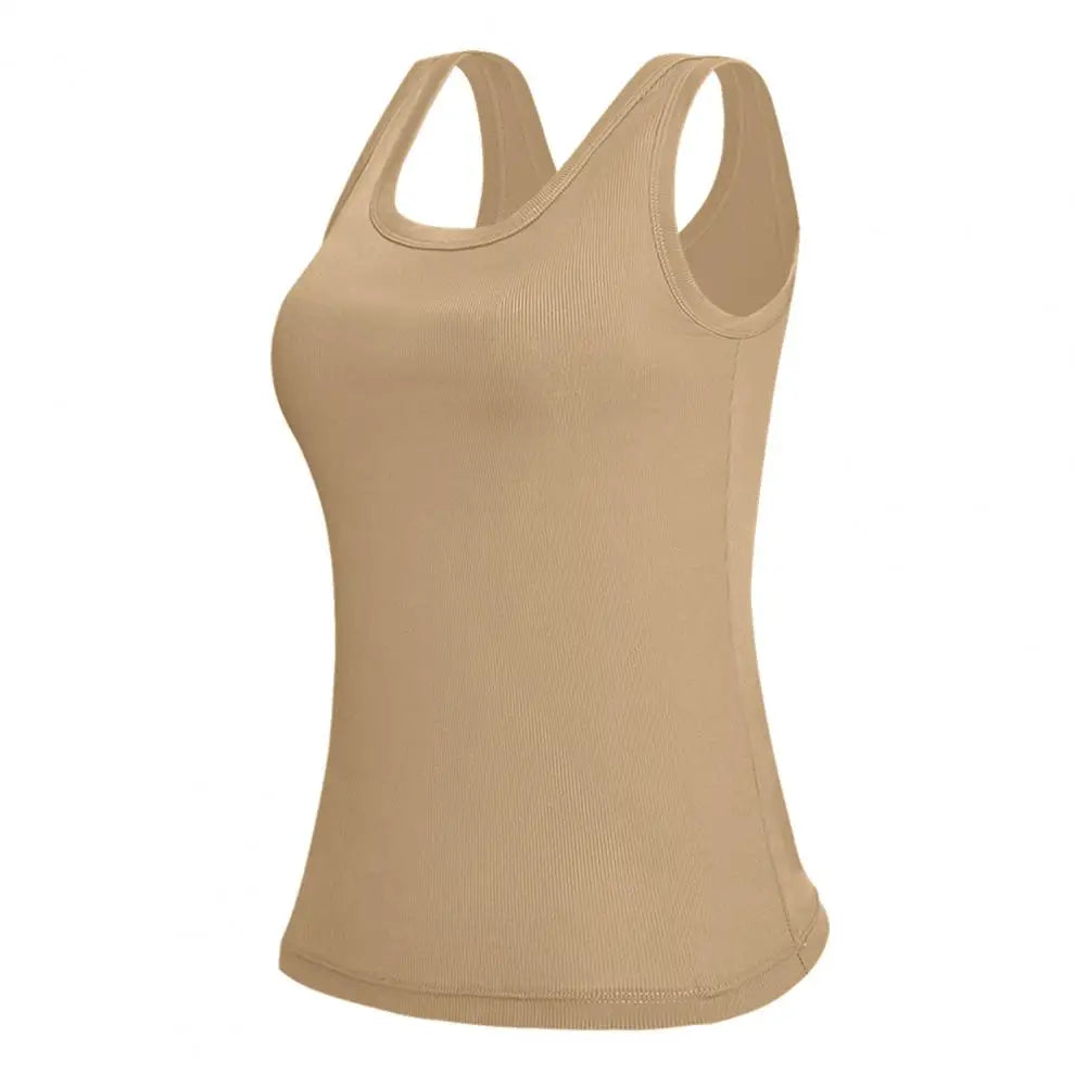 Women Yoga Vest Super Soft Stretch Fabric Built-in Bra Camisole Square Neck Sleeveless Slim Fit Layering Tops Lady Activewear