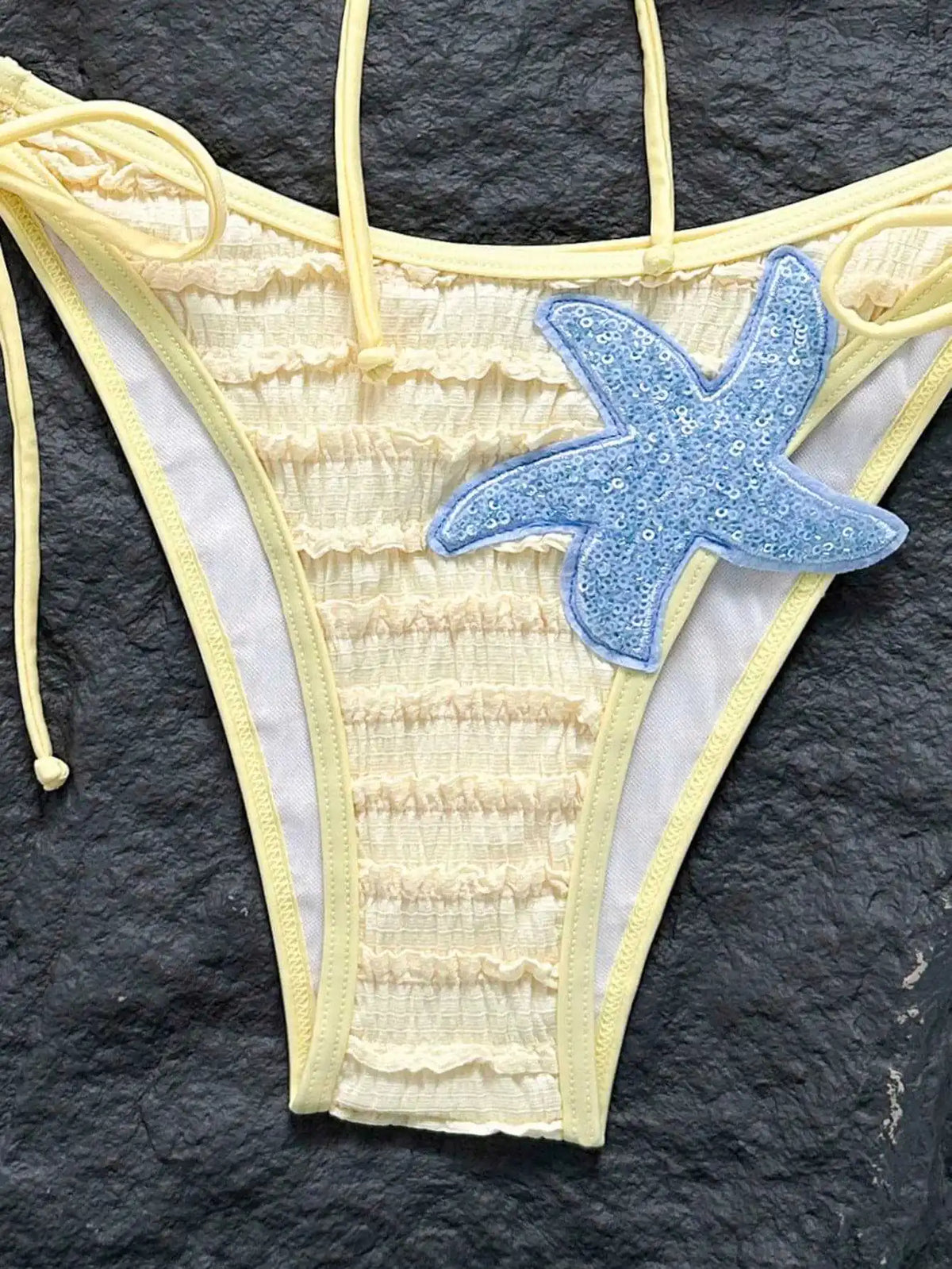 Sexy Yellow Starfish Bikini Set 2026 Women Bandeau Pleate Push Up Bra Drawstring Side Thong Swimsuit Beach Bathing Suit Swimwear