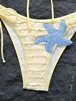 Sexy Yellow Starfish Bikini Set 2026 Women Bandeau Pleate Push Up Bra Drawstring Side Thong Swimsuit Beach Bathing Suit Swimwear