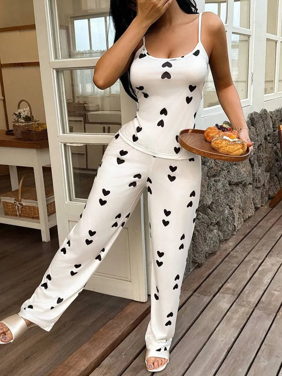 2 Pieces Pajamas Set for Women's Sleepwear Sleeveless Crop Tops and Long Pants Set Night Wear Home Clothes Loungewear