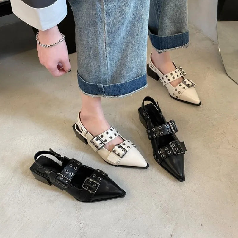 Pointy Mary Jane Shoes for Women 2026 Summer Model with Skirt Small Leather Shoes Retro Chunky Single Shoes for Women
