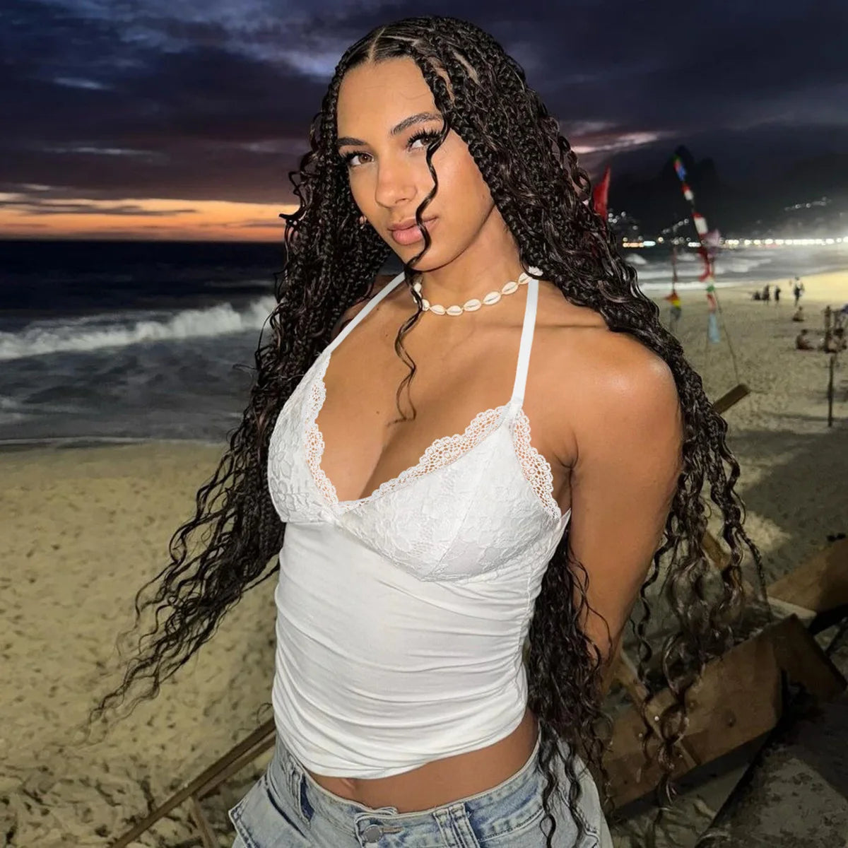 FDYOUI Woman Clothing Lace Patchhwork Camisoles Top Y2K Streetwear Sexy Halter Neck Bandage Cropped T-shirt Female Corset Tops
