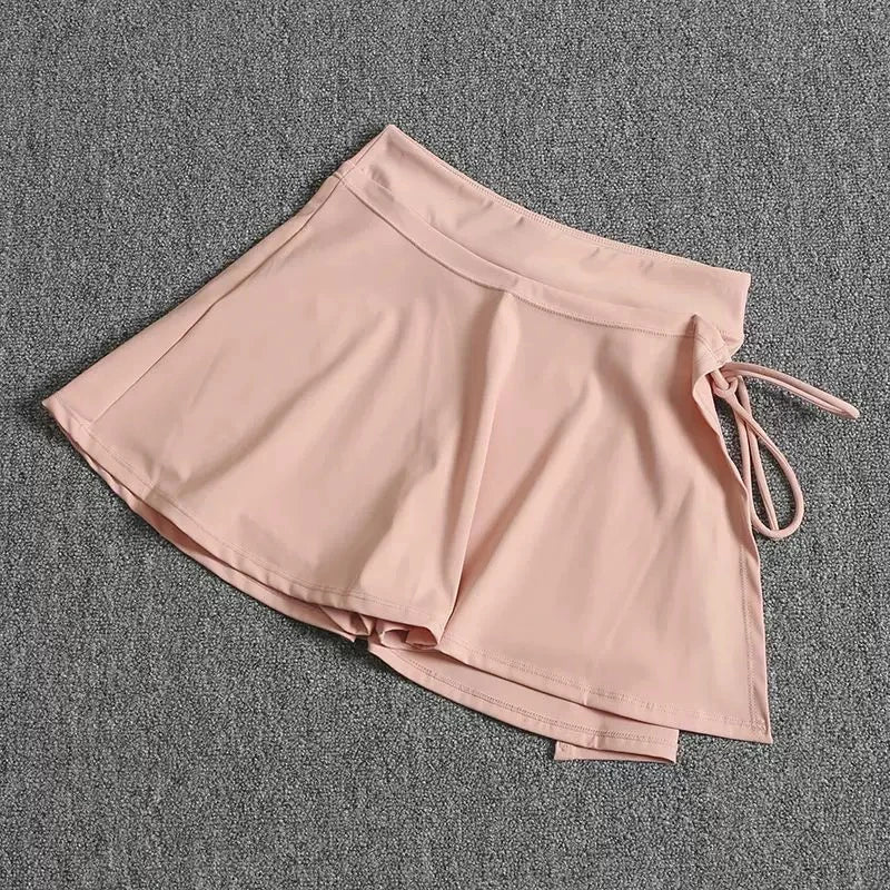 Women's sports yoga short skirt, badminton tennis skirt pants with inner pockets and side slit straps