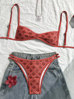 XS - XL Flowers Printed High Leg Cut Bikini Female Swimsuit Women Swimwear Two-pieces Bikini set Bather Bathing Suit Swim Lady