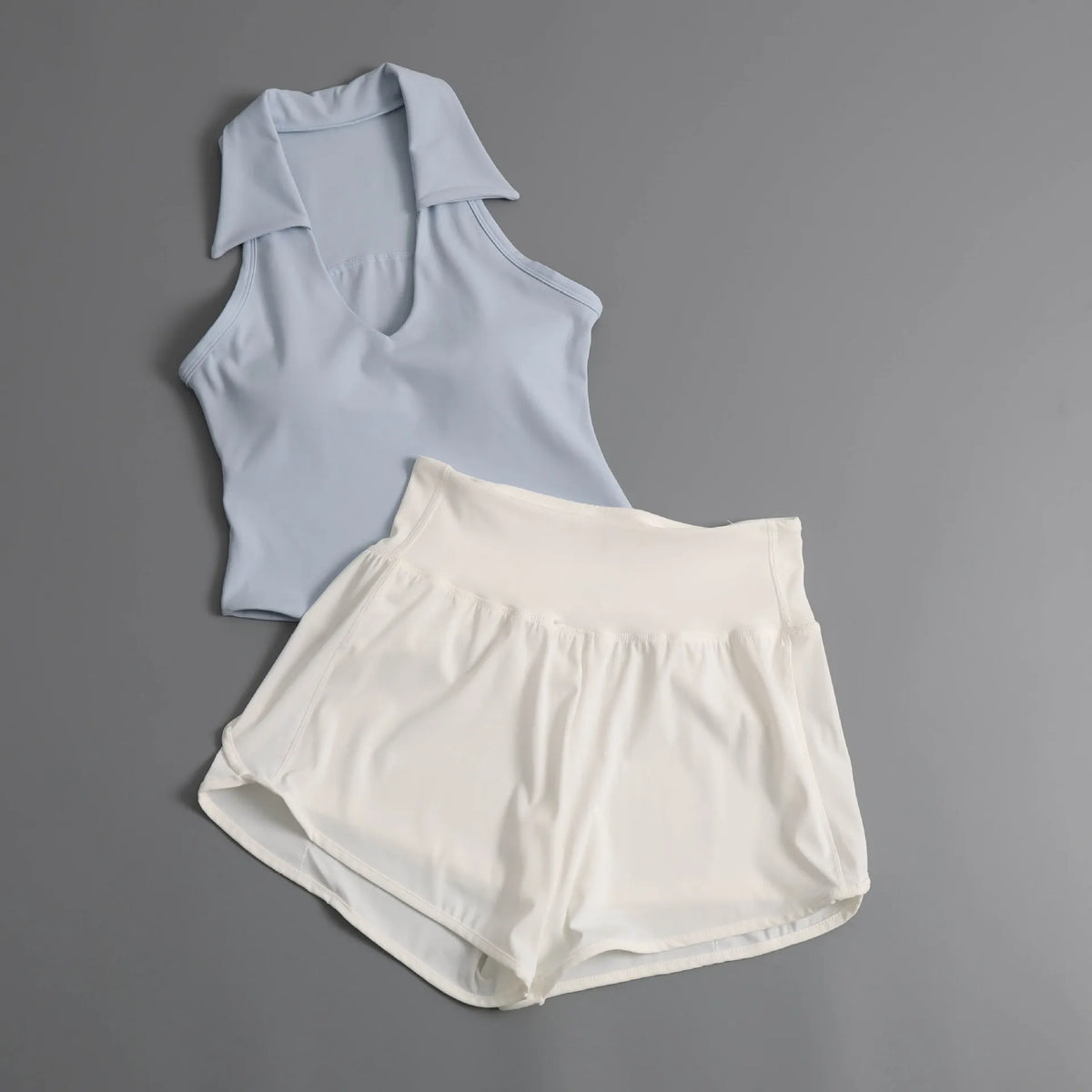 Summer Women's Sports Sets Color Contrast Lapel Collar Sports T Shirts High Waist Pleate Shorts Gym Running Fitness Yoga Suit