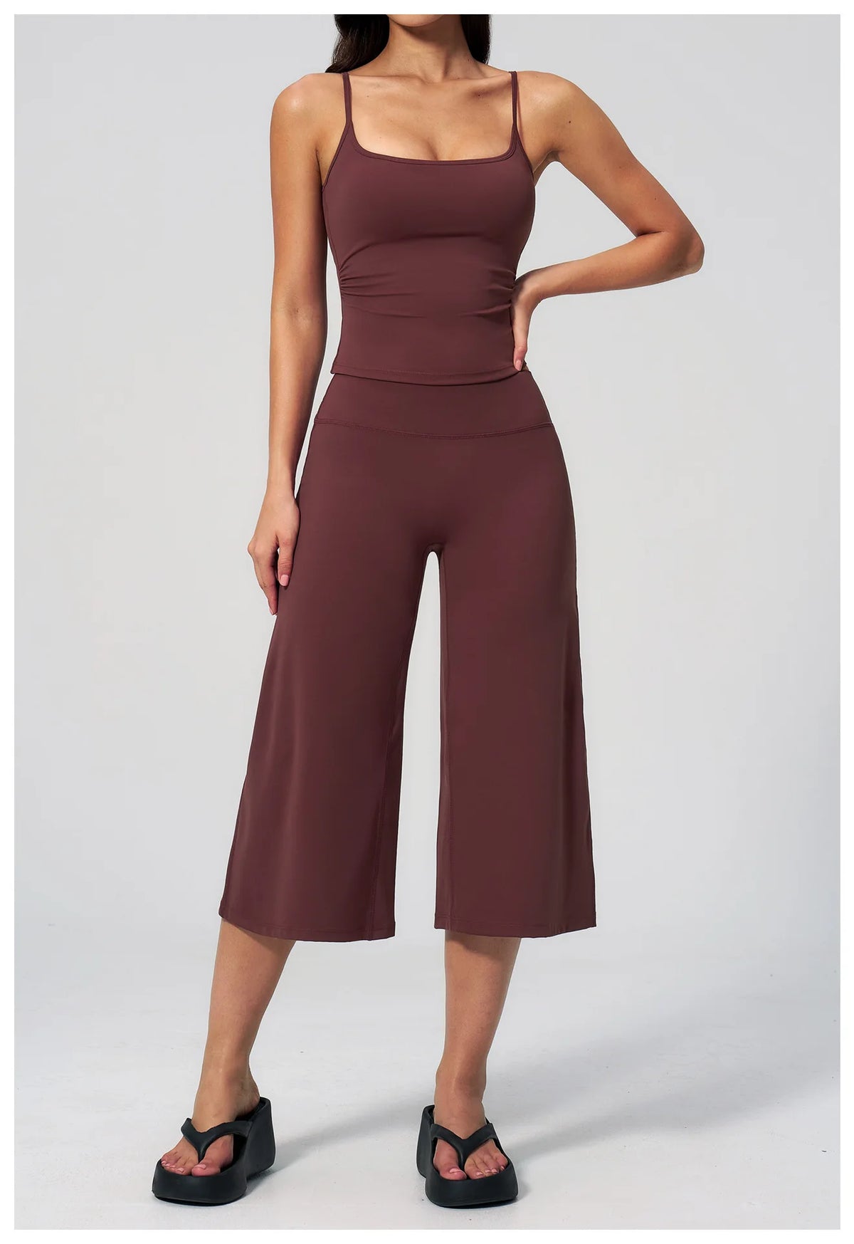 Gym Workout Yoga Sets Women Square Neck Slimming Sports Tank Top Fitness Gym Suit Outdoor High Waist Flare Pants Two-piece Set