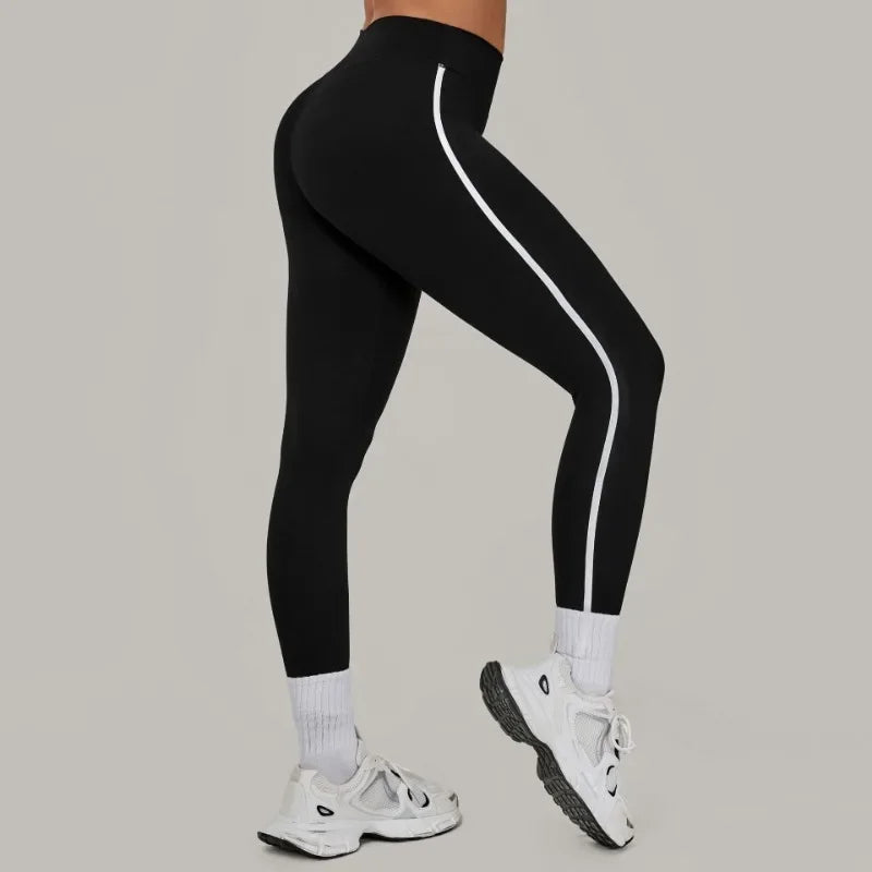 Women High Waist Yoga Pants Leggings - Seamless Color Block Fast-Dry Breathable Gym Running Fitness Tights Butt Lifting Effect