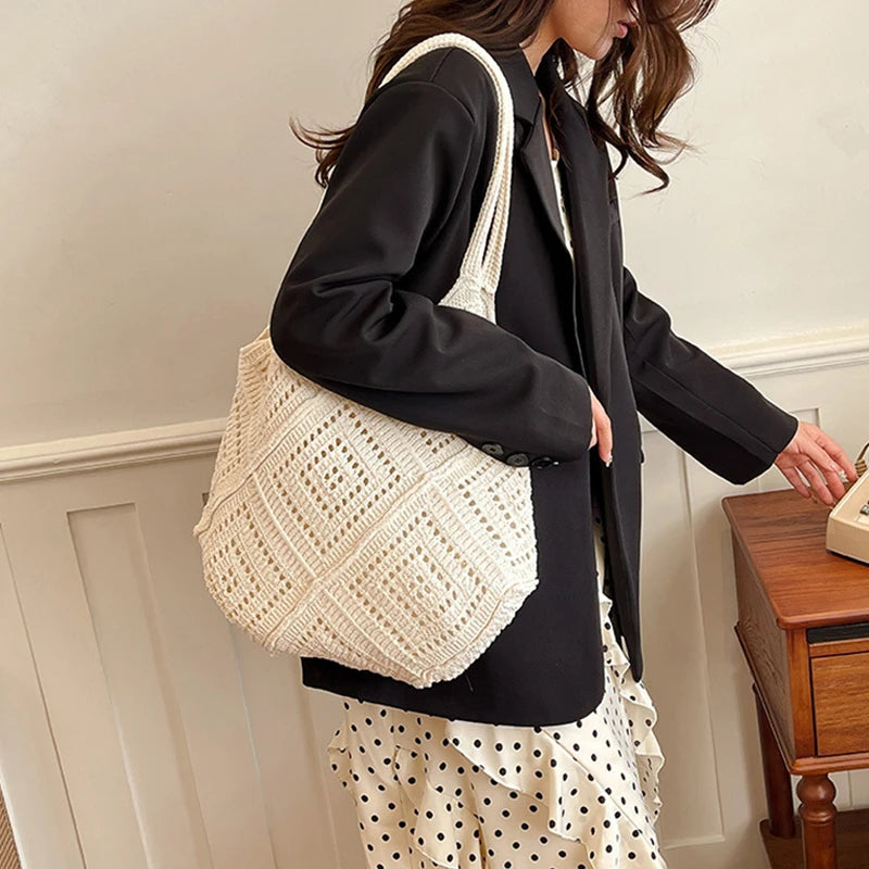 Yarn Hollow Out Large Capacity Shoulder Bags Summer New Ladies Bags Casual Soft Versatile Women's Handbags