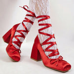 2026 Big Size 43 Cute Red Lolita Ankle Wrap Pumps Sweet 9cm Square High Heels Gothic Cosplay Ballet Style Mary Janes Shoes Women