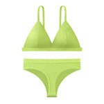 Women Cotton Bra and Panties Set Wireless Push-Up Bra Low-Waist Thongs G-string Sexy Lingerie Women's Breathable Underwear Set