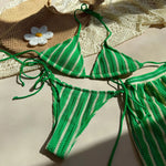 Sexy Green Orange Striped Bikini Set Women Halter Push Up High Waist Panties 3 Piece Swimsuit 2026 Summer Bathing Suit Swimwear