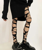 Sexy Black Ripped Fishnet Tights Women Gothic Punk Hollow Out Tight Mesh Pantyhose Stockings Leggings Emo Style Egirl Streetwear
