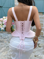 Sweet Texture Fishbone Camisole Women Pink Wide Shoulder Straps Waistband Drawstring Ruffles Tank Top Back Bandage Corset 2026