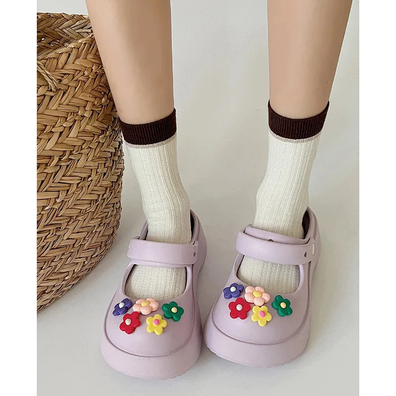 Fashion Mary Jane Garden Shoes Woman Platform Slippers Cute DIY Thick Sole Girls Summer Indoor Beach Slides Ladies Footwear