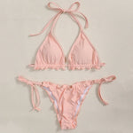 Ribbed Ruffled Frilled Brazilian Bikini Women Swimsuit Female Swimwear Two Pieces Bikini Set Halter String Bathing Suit Swim