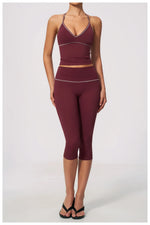 Hip Lifting Midi Length Yoga Pants Women Contrast Color Gym Sports High Waist Capri Trousers Breathable Fitness Running Leggings