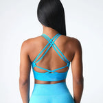 Virtue Seamless Sports Bra Women Backless Gym Crop Top Medium Impact Padded Yoga Bras Strappy Push Up Fitness Brassiere Woman