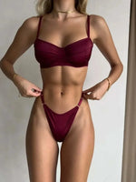 Sexy Satin Lingerie 2 Pcs Bra Set Women Underwear Patchwork Bras and Thongs Suits Attractive Bilizna Intimate Set