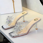 BIGTREE New Crystal Slippers Shoes Women Fine High Heels Transparent Sandals Female Slippers Sexy Outside Beaded Beach Shoes