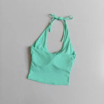 Women's Halter Neck Sports Bra Vest Slimming Tube Top for Yoga Gym Running Beautiful Back Sling Design One Cup Gathered Summer F