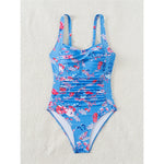 S - XL Sexy Flowers Printed Floral Wrinkled One Piece Swimsuit Women Swimwear Female High Leg Cut Bather Bathing Suit Swim V5816