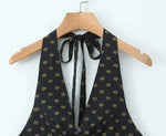 V Neck French Style Summer Women Dress Printed Boho Short Black Beach Dress Party Vintage Backless Tie Up Sexy Halter Dress 2025