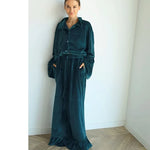 Women 2026 Autumn Winter Knit Korean Velvet Pajama Set Ruffle Long Sleeve Pants Two Piece Warm Ladies Homewear Sleepwear