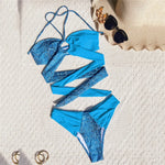 Sexy Snake Print Halter Bandeau Bikinis Set Thong Swimsuit Women Push Up Swimwear High Cut Bathing Suit Biquini Beachwear bikini