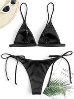2025 Metallic Satin High Cut Brazilian Bikini Women Swimwear Female Swimsuit Two-pieces Bikini Set Bathing Suit Swim Beach Wear