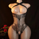 Adult Hollow Lingerie Set Women's Erotic Fishnet Bodystocking Crotchless Temptation Bodysuit Porn Breastless Hot Mesh Underwear
