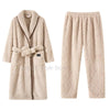 Men Women Jacquard Coral Fleece Bathrobe Autumn Winter Thick Warm Couple Sleepwear Soft Plush Loose Indoor Home Loungewear