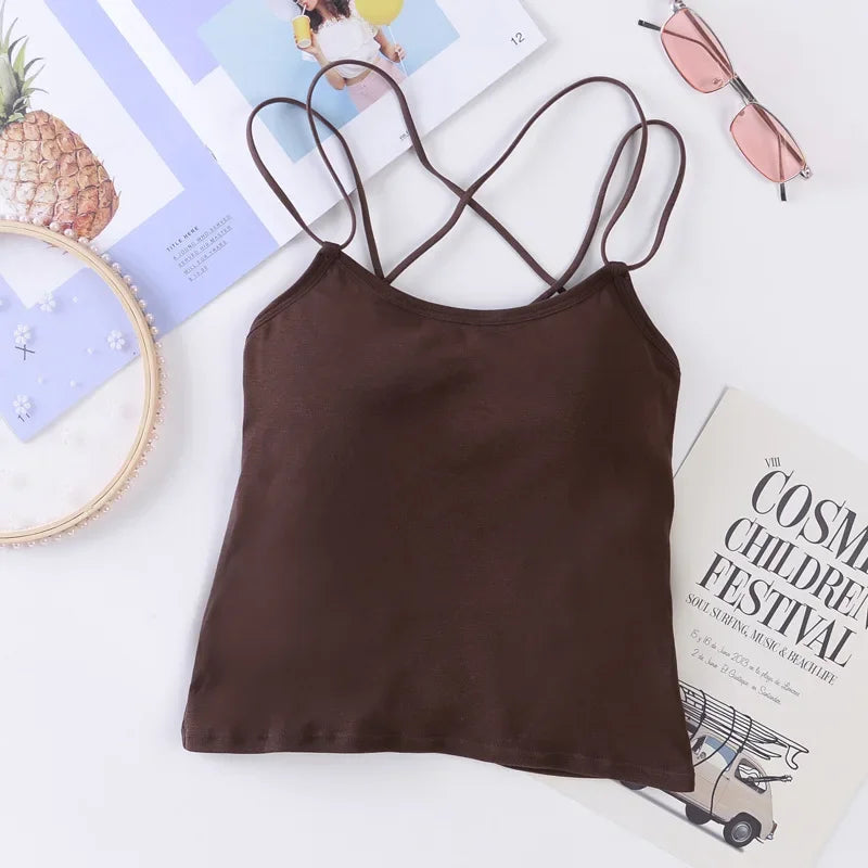 Women Tank Crop Tops Female Crop Top Seamless Backless Summer Cropped Camis Removable Pads Lingerie Girls Camisole