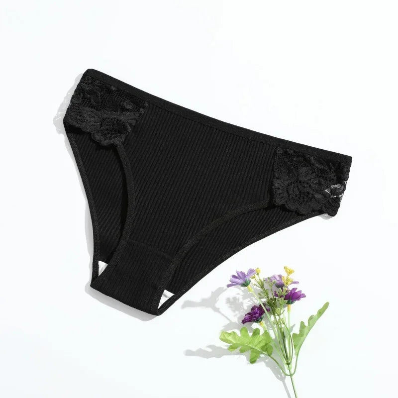 4Pcs/Set Cotton Panties Women Low Rise Briefs Breathable Underwear Solid Color Lace Trims Panty Female Underpants Sexy Lingerie