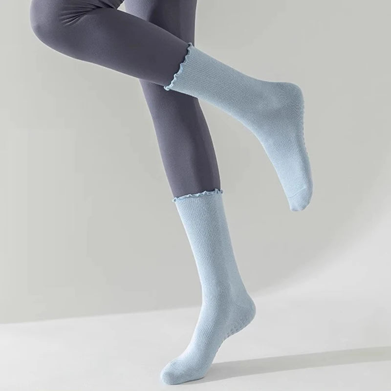 Women's Mid-Tube Cotton Yoga Sports Socks Summer Non-Slip Solid Color Breathable Anti-Fungus Fitness Edge Pure Cotton Socks