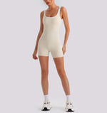 Sexy Sleeveless Backless Scrunch Yoga Jumpsuit Women Color-block U Neck Slim Sports One Piece Suits Tight Fitness Gym Overalls