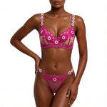 Summer-exclusive rose-pink daisy lingerie set-sheer see-through floral embroidered bra+T underwear-energetic young girl ZA825086