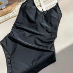 Vintage Black White Patchwork One Piece Swimsuit 2026 Women Hollow Out Back Cross Backless Bathing Suit Holidy Swimwear Monokini