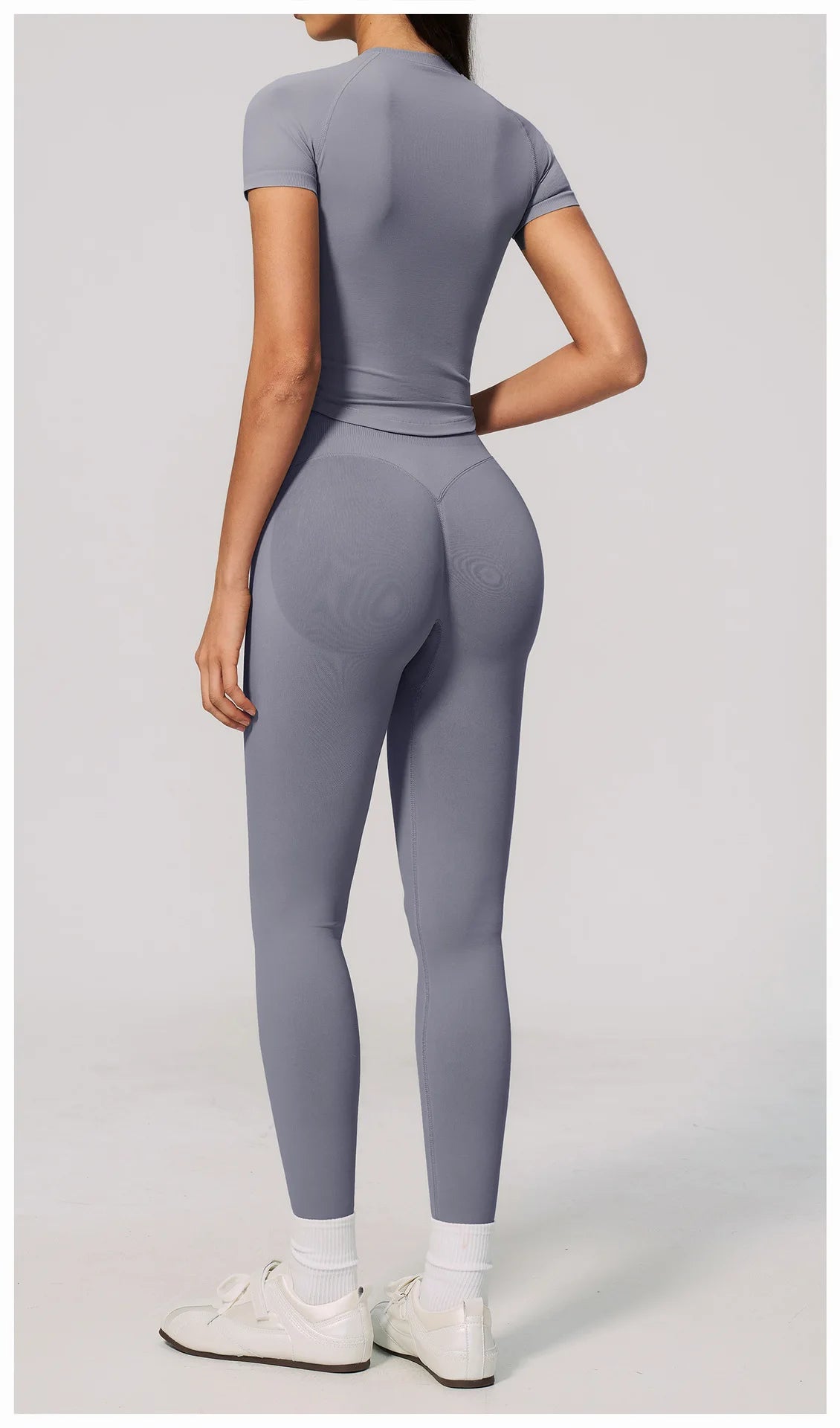 2PCS Women's Tracksuit Seamless Yoga Set Short Sleeve O Neck Workout T Shirts Fitness Suit Tight Hip Lifting Leggings Gym Sets