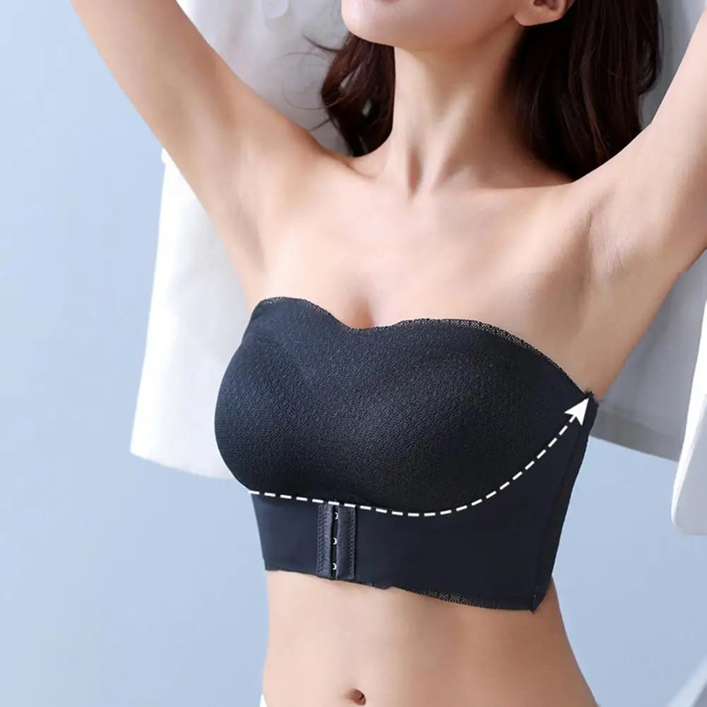 Women Bra Anti-slip Push Up Front Closure Invisible Tube Top Bra Solid Color Elastic Lady Bandeau Bra Women Underwear