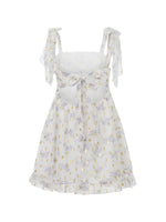 Women Sleeveless Mini Dress Summer Tie-up Straps Floral Print Backless A-Line Dress for Party Beach Streetwear