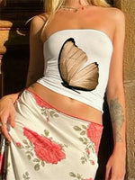 Women's Floral Print Tube Tops Summer Strapless Bandeau Tops Slim Fit Cropped Tank Shirts Streetwear