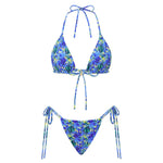 Combhasaki Women's Y2K Goth 2Pieces Tie-up Bathing Suits Sleeveless Halter Neck Backless Floral Bra + Low Waist Thong Swimsuits