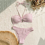 Striped Print String Halter Bandeau Bikinis Sets 2026 Sexy Swimsuit Women Ruched Swimwear Bathing Suit Brazilian Bikini Mujer