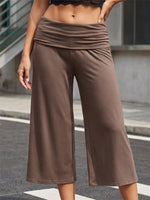Women's Summer Capri Pants Fold Over Waistband Low Rise Wide Leg CroppedTrousers Daily Lounge Out Going Solid Color