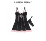 Black Sexy Lace Ruffled Suspender Babydoll Nightdress for Women Push Up Chemise Sleepwear Lingerie