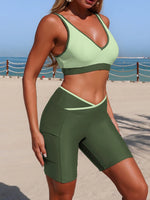 2026 Sporty Two Pieces Swimsuit Women Long Knee Shorts Padded Swimwear Female Solid Bathers Bathing Swimming Swim Suit Beachwear
